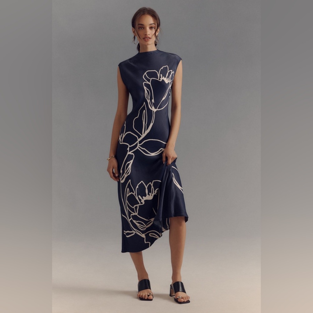 Anthropologie Mock-Neck Midi Slip Dress